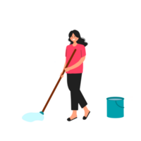 Young woman mopping floor png