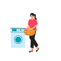 Young woman holding a laundry basket png