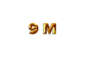 9 million subscribers celebration greeting Number golden design png