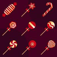 Different Types Of Candy Or Lollipop On Purple Background. vector