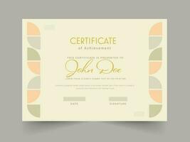 Horizontal Certificate Of Achievement Template Layout In Beige Color. vector