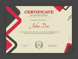 Horizontal Certificate Of Excellence Template Design. vector