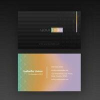 Front And Back View Of Business Card Design On Dark Grey Background. vector