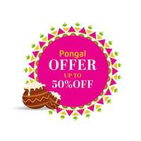 Pongal Poster Design With Traditional Dish Pongali Rice In Clay Or Mud Pots. vector