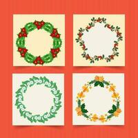 Geometric Frame Made By Christmas Elements In Four Options With Copy Space. vector