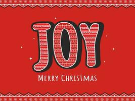 Sticker Style Joy Font In Snowflake Pattern Over Red Background For Merry Christmas Concept. vector