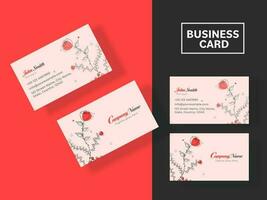 Double-Sides Business Card Templates With Floral On Black And Red Background. vector