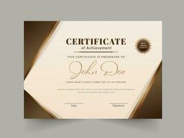 Certificate Of Achievement Template Layout In Brown Color. vector