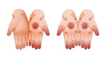 Illustration Of Mehndi Hands In Two Types Image On White Background. vector