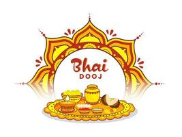 Decorative Worship Plate Of Bhai Dooj And Mandala Pattern On White Background. vector
