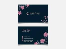 Floral Business Card Design With Front And Back Side In Blue Color. vector