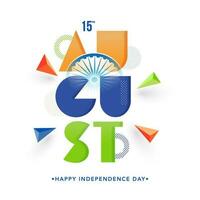 Colorful 15th August Text With 3D Triangle Element On White Background For Happy Independence Day. vector