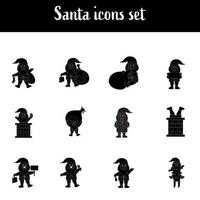 Glyph Style Santa Claus Icon Set On White Background. vector