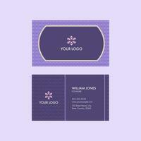 Editable Business Card Template Design With Criss Cross Pattern In Purple Color. vector