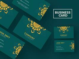 Corporate Business Card Templates In Teal Green And Yellow Color. vector