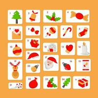 Christmas Advent Calendar With Festival Elements On Yellow Background. vector