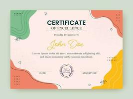 Certificate Of Excellence Template Design In Abstract Style. vector