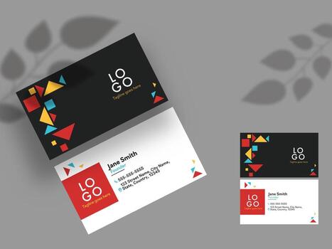 Editable Business Card Templates With Front And Back View On Grey Background. vector