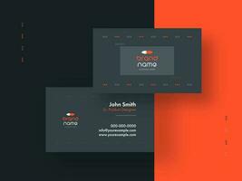 Double-Sides Of Horizontal Business Card Template Layout On Grey And Orange Background. vector