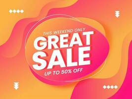 Great Sale Poster Design With Discount Offer On Gradient Yellow And Pink Background For This Weekend Only. vector