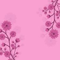 Flower Branches Decorated On Pink Background With Copy Space. vector