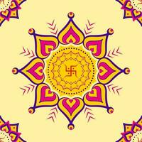 Swastika Symbol On Mandala Or Rangoli And Yellow Background. vector
