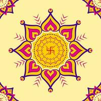 Swastika Symbol On Mandala Or Rangoli And Yellow Background. vector