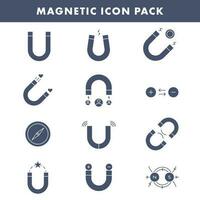 Blue And White Color Set of Magnetic Icon In Flat Style. vector