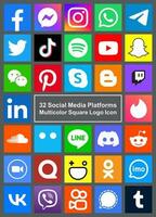32 social medios de comunicación cuadrado íconos vector
