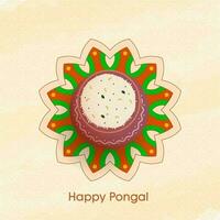 contento pongal celebracion concepto con parte superior ver de tradicional plato en barro maceta en rangoli cósmico latté antecedentes. vector