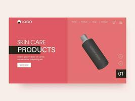 Skincare Product Based Landing Page Design In Red Color. vector