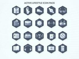 Set Of Active Lifestyle Icons Or Symbol On Hexagonal Shape. vector