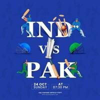 India VS Pakistan Match Show With Cricket Players And Winning Silver Trophy Cup On Blue Background. vector