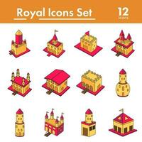 Pink And Yellow Color Set of Royal Icon In Flat Style. vector