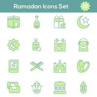 verde y blanco color conjunto de Ramadán icono en plano estilo. vector