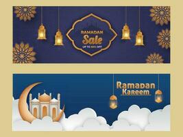 Ramadan Kareem or Ramadan Mubarak Header or Banner Set. vector