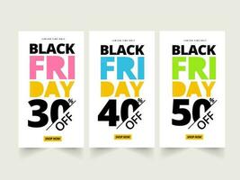 Black Friday Sale Post Or Template Design With Different Discount Offer In Three Options. vector