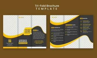 Tri-Fold Brochure Template Design With Copy Space In Front And Back Side. vector