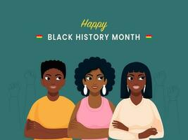 Happy Black History Month Concept With Multinational Young People On Teal Background. vector