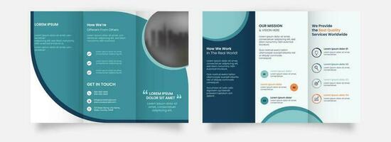 Tri-Fold Business Brochure Template Or Pamphlet Layout In Teal And White Color. vector