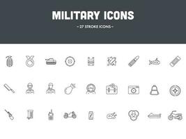 Set of Military Icon In Black Line Art. vector