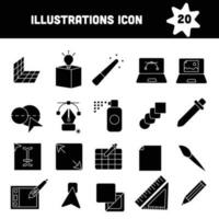 glifo estilo ilustraciones o ilustrador icono conjunto en blanco antecedentes. vector