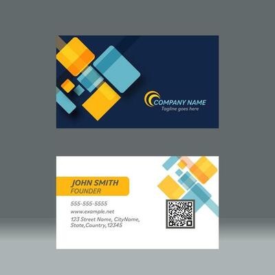 Editable Business Card Template In Front And Back Side On Gray Background.