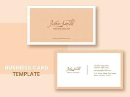 Pale Peach And White Color Business Card Design With Double-Sides. vector