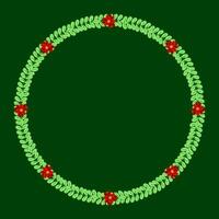 Circular Frame Made By Leaves And Poinsettia Flowers On Green Background. vector