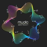 Abstract Gradient Wavy Lines Background With Music Notes. vector