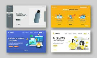 Business Landing Page Or Web Template Design In Four Color Options. vector