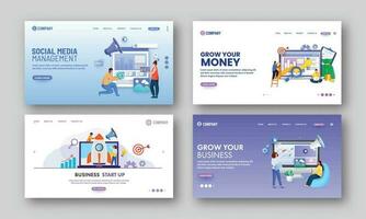 Set Of Hero Image Or Landing Page For Business Startup, Growth And Management. vector