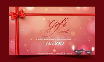 Elegant Gift Card Template Closed With Red Ribbon And Lit Oil Lamps. vector