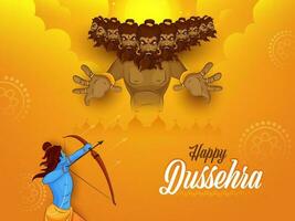 Happy Dussehra Celebration Background With Lord Rama Taking Aim To Demon Ravana Illustration. vector